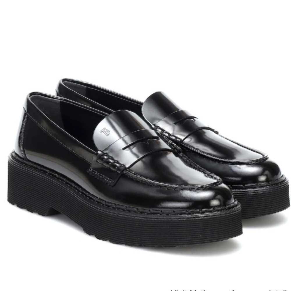 TOD'S Flatform Brown Patent Leather Penny Loafers Size 41.5